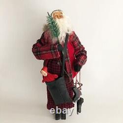 FOLK ART HANDMADE CHRISTMAS SANTA With FEATHER TREE PRIMITIVE BUFFALO PLAID 16