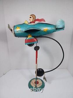 FOLK ART Propeller Plane Airplane Pilot KINETIC SCULPTURE BALANCE DECORATION