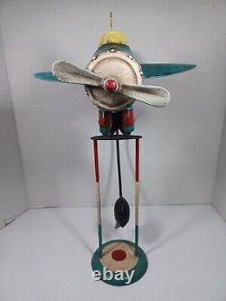 FOLK ART Propeller Plane Airplane Pilot KINETIC SCULPTURE BALANCE DECORATION