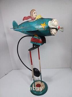 FOLK ART Propeller Plane Airplane Pilot KINETIC SCULPTURE BALANCE DECORATION