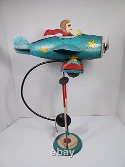 FOLK ART Propeller Plane Airplane Pilot KINETIC SCULPTURE BALANCE DECORATION