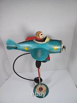 FOLK ART Propeller Plane Airplane Pilot KINETIC SCULPTURE BALANCE DECORATION