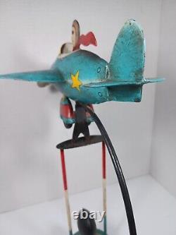 FOLK ART Propeller Plane Airplane Pilot KINETIC SCULPTURE BALANCE DECORATION