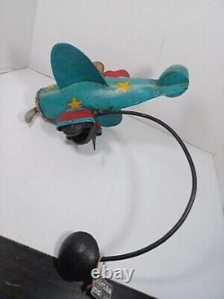 FOLK ART Propeller Plane Airplane Pilot KINETIC SCULPTURE BALANCE DECORATION