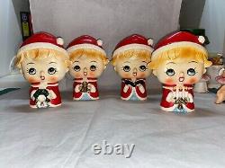 FULL Set of 4! VTG 1950s MCM LIPPER & MANN Big Head Carolers Bell Candle Wreath