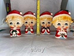 FULL Set of 4! VTG 1950s MCM LIPPER & MANN Big Head Carolers Bell Candle Wreath