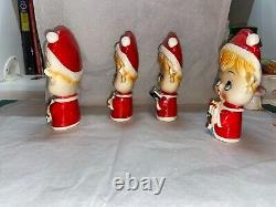 FULL Set of 4! VTG 1950s MCM LIPPER & MANN Big Head Carolers Bell Candle Wreath