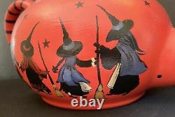 Fabulous Artist OOAK Witch Halloween Tea Pot 11 Witches Moon Flying Rare Signed