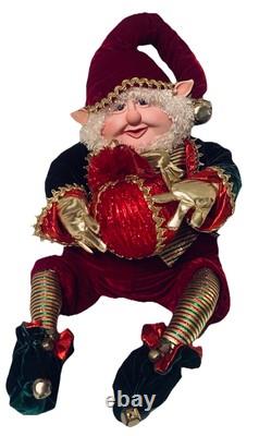 Fantasy Creations Elf With Ornament, Red/Green/Gold Velvet Hat/Pants/Coat, LARGE