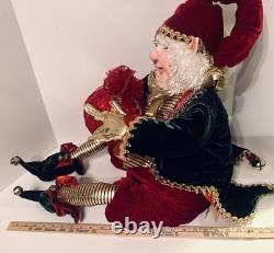 Fantasy Creations Elf With Ornament, Red/Green/Gold Velvet Hat/Pants/Coat, LARGE