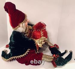 Fantasy Creations Elf With Ornament, Red/Green/Gold Velvet Hat/Pants/Coat, LARGE