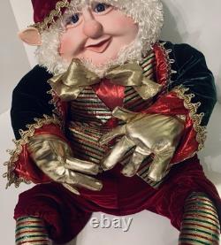Fantasy Creations Elf With Ornament, Red/Green/Gold Velvet Hat/Pants/Coat, LARGE