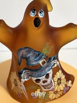 Fenton Hand Painted Halloween Skeleton Ghost Figurine M Kibbe #2/56 Floral
