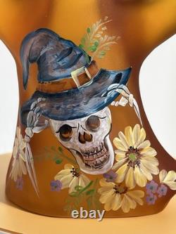 Fenton Hand Painted Halloween Skeleton Ghost Figurine M Kibbe #2/56 Floral