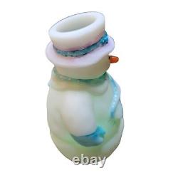 Fenton Snowman Fairy Light Lamp Handpainted 7 Inches Tall OOAK