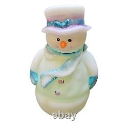 Fenton Snowman Fairy Light Lamp Handpainted 7 Inches Tall OOAK