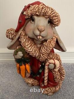 Festive Easter Bunny Rabbit Figurine Statue Dressed in a Christmas Outfit 13 H