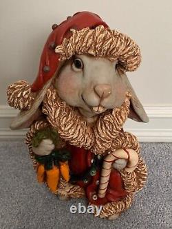 Festive Easter Bunny Rabbit Figurine Statue Dressed in a Christmas Outfit 13 H