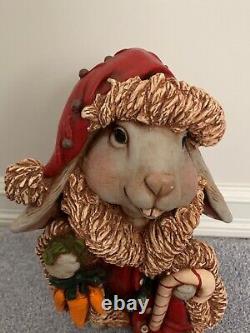 Festive Easter Bunny Rabbit Figurine Statue Dressed in a Christmas Outfit 13 H