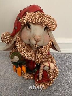 Festive Easter Bunny Rabbit Figurine Statue Dressed in a Christmas Outfit 13 H