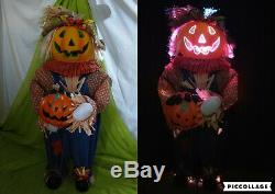 Festive Fall 36 Fiber Optic Lighted Pumpkin Scarecrow Halloween Display Prop