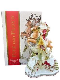 Fitz And Floyd Damask Up On Housetop Reindeer Santa Christmas Figurine 19 IN