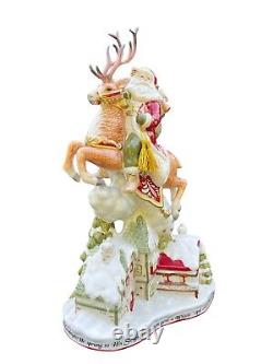 Fitz And Floyd Damask Up On Housetop Reindeer Santa Christmas Figurine 19 IN