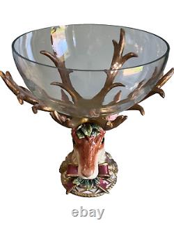 Fitz Floyd Reindeer Head Antler Centerpiece with Glass Bowl No Box