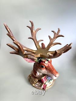 Fitz Floyd Reindeer Head Antler Centerpiece with Glass Bowl No Box