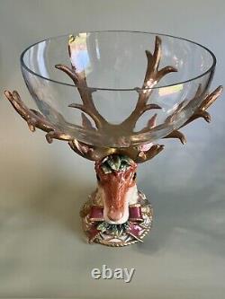 Fitz Floyd Reindeer Head Antler Centerpiece with Glass Bowl No Box