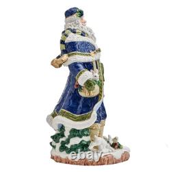 Fitz & Floyd Santa Figurine Blue Telluride Grand Hand-Painted, Ceramic Christmas