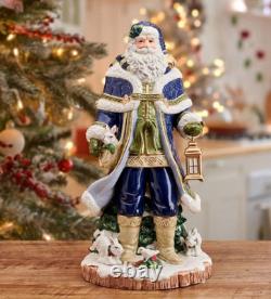 Fitz & Floyd Santa Figurine Blue Telluride Grand Hand-Painted, Ceramic Christmas