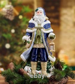 Fitz & Floyd Santa Figurine Blue Telluride Grand Hand-Painted, Ceramic Christmas