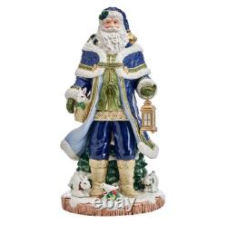 Fitz & Floyd Santa Figurine Blue Telluride Grand Hand-Painted, Ceramic Christmas