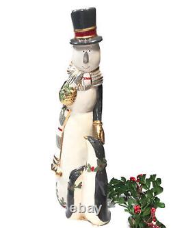 Fitz and Floyd Tall Christmas Snowman Mistletoe Merriment Ceramic Figurine RARE