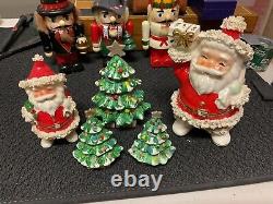 Four Vintage NAPCO 1950's Japanese Santas & 3 NAPCO Trees Xmas, plus Extra Items