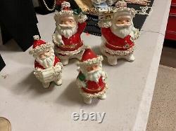 Four Vintage NAPCO 1950's Japanese Santas & 3 NAPCO Trees Xmas, plus Extra Items