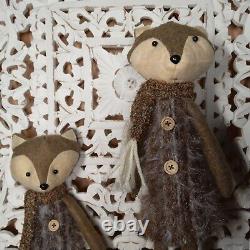 Fox Handmade Figure PAIR Made of Felt, Bamboo, & Plaster 15 high SHIPS FREE