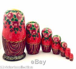 Frog Princess Russian Fairy Tale Nesting DOLL Hand Carved Painted 7 piece set