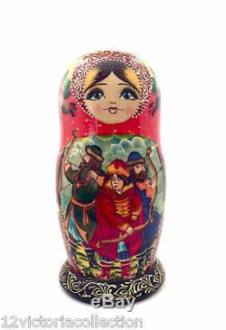 Frog Princess Russian Fairy Tale Nesting DOLL Hand Carved Painted 7 piece set
