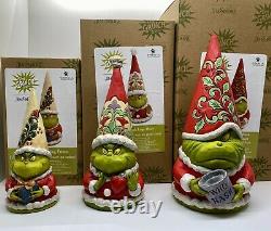 GRINCH CHRISTMAS GNOME 3-FIGURE SET Jim Shore NEW Large Heart/Present/Who Hash