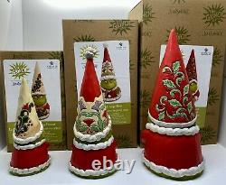 GRINCH CHRISTMAS GNOME 3-FIGURE SET Jim Shore NEW Large Heart/Present/Who Hash