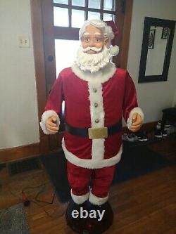 Gemmy LifeSize Santa Karaoke Dancing Fur/Velvet Suit Christmas Motion Sensor 5ft