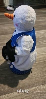 Gemmy Snowflake Spinning Snowman Plush with Blue Vest In Box