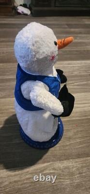 Gemmy Snowflake Spinning Snowman Plush with Blue Vest In Box