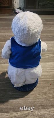 Gemmy Snowflake Spinning Snowman Plush with Blue Vest In Box