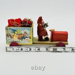 German Antique Santa Claus In Wooden Truck With Gifts Belsnikel Marked Germany