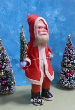 German Santa with Papier-Mache Face, Germany, Fur Beard, 8 1/2 Tall