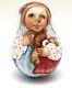 Girl With Teddy Bear Roly Poly Russian Hand Carved Hand Painted Nonesting Doll