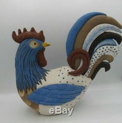 Gladys Boalt 1980 FRENCH HEN/ROOSTER Large Blue/Brown/White 11.5 x 10.5